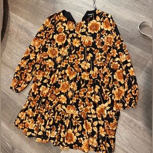 Express Black Dress with tan/brown-Gold Floral Print